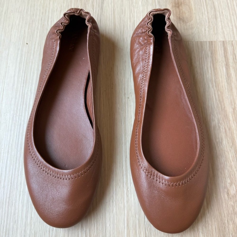 Quince Women’s Cognac Brown Italian Leather On The Go Ballet Flat Shoes 9 - Picture 2 of 6